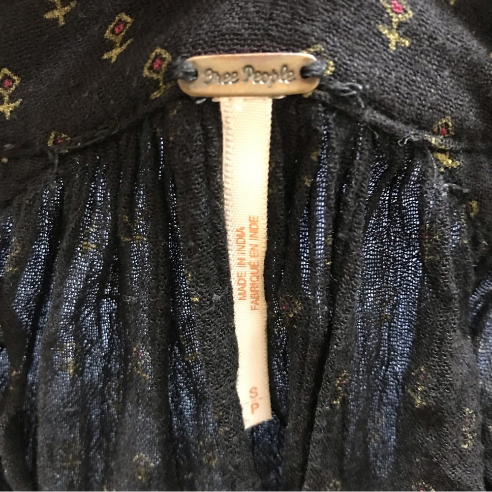 Free People Boho Tunic Blouse Printed Oversized High Low Black Small - Picture 10 of 10